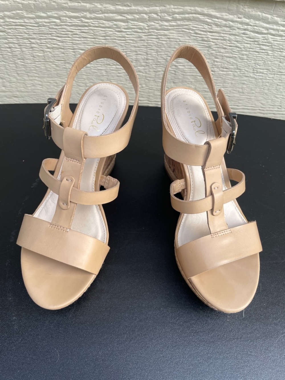 Studio Paolo Beige Strappy Wedge Sandals